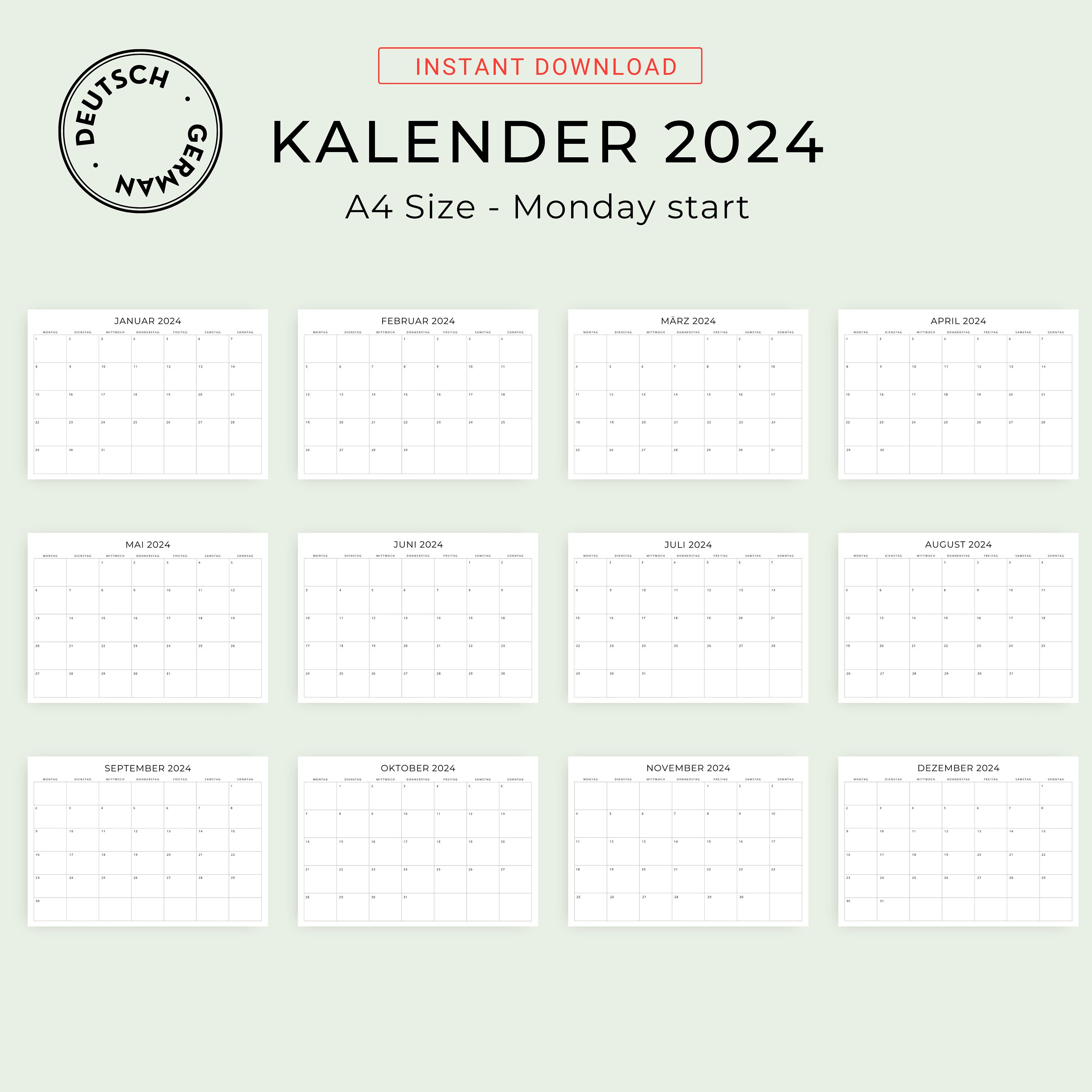 2024 2025 Kalender 2024 & 2025 Monatskalender German Calendar 2024