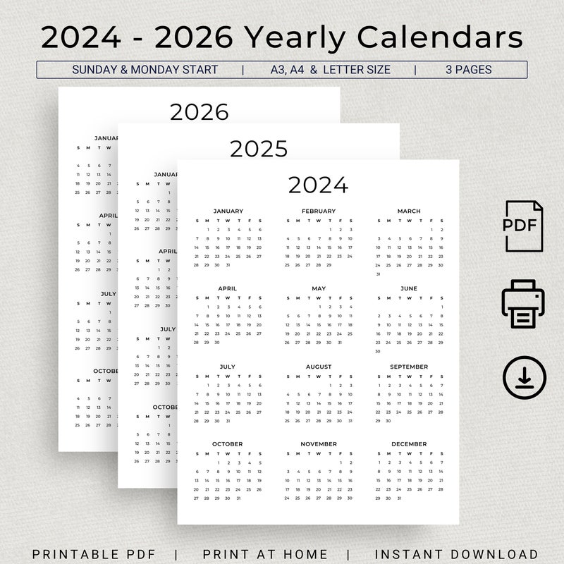 2025 2026 Yearly Calendar Etsy