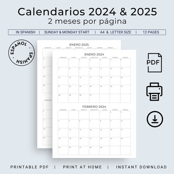 2024 & 2025 Calendario Español 2024 2025 Planificadores Mensuales