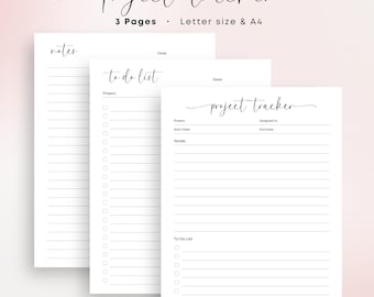 Project Tracker PRINTABLE PDF Minimalist Project Planning Work To Do List Action Plan Personal Notes Elegant A4 Letter Size Instant Download