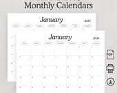 2026 2027 Calendar 2026-2027 Planner Editorial Style Monthly Calendar Landscape Sunday & Monday Start Wall Calendar PRINTABLE PDF A4 Letter