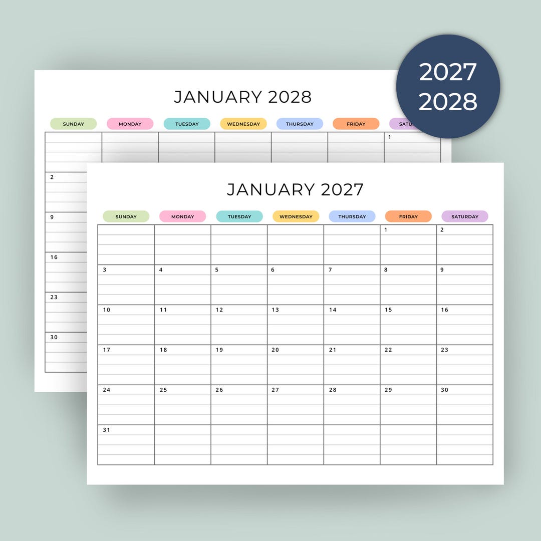 2027 2028 Monthly Calendar With Lines PRINTABLE PDF 2027-2028 Planner ...
