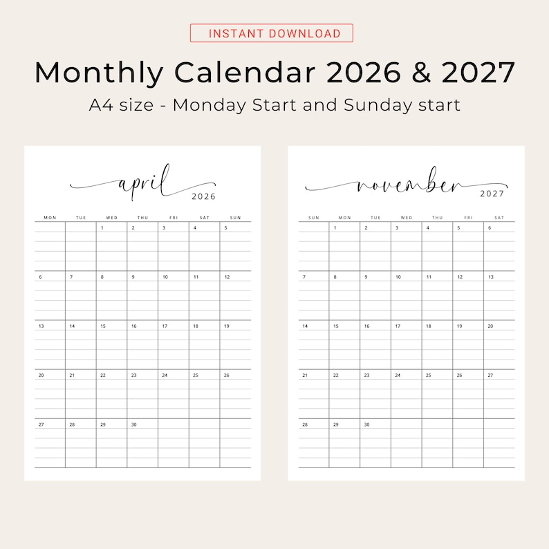 2026 2027 Planner With Lines 2026-2027 Monthly Calendar Lined Block ...