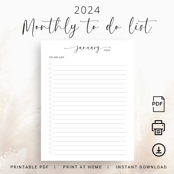 2024 Monthly to Do List 2024 Printable Todo List 2024 Monthly Planner 2024  Monthly Notes Vertical Daily to Do List Checklist PDF A4 Letter 