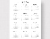 2026 Wall Calendar 2026 Yearly Calendar Printable PDF Minimalist Calendar 2026 Year at a Glance A3 A4 Letter Size Monday & Sunday Start