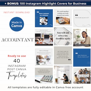 40 Accountant Instagram Post Canva Templates Accounting Instagram Post CPA Tax Advisor Bookkeeper Bookkeeping Modern Social Media Template