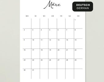 2026 Kalender 2026 Kalender Deutsch Monatsplaner Ritratto tedesco PDF STAMPABILE Calendario da parete in tedesco A3 A4 Inizio domenica e lunedì