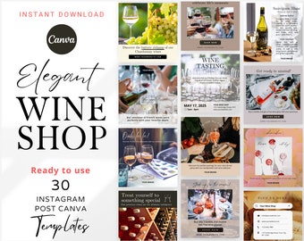 30 Wine Shop Instagram Post Wine Bar Retailer Canva Template Winery Shop Instagram Template Wine Retailer Social Media Online Shop Wine IG