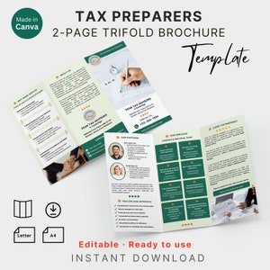 Folleto tríptico personalizable para preparador de impuestos Folleto para profesionales de impuestos Servicio de CPA Folleto editable Servicios de impuestos Plantilla Canva en letra A4