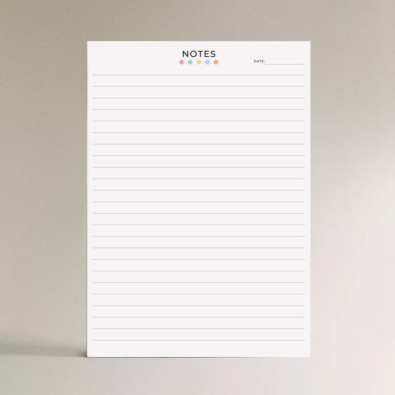 Lined Notes Printable PDF Minimalist Notes Page Printable Lined Paper ...