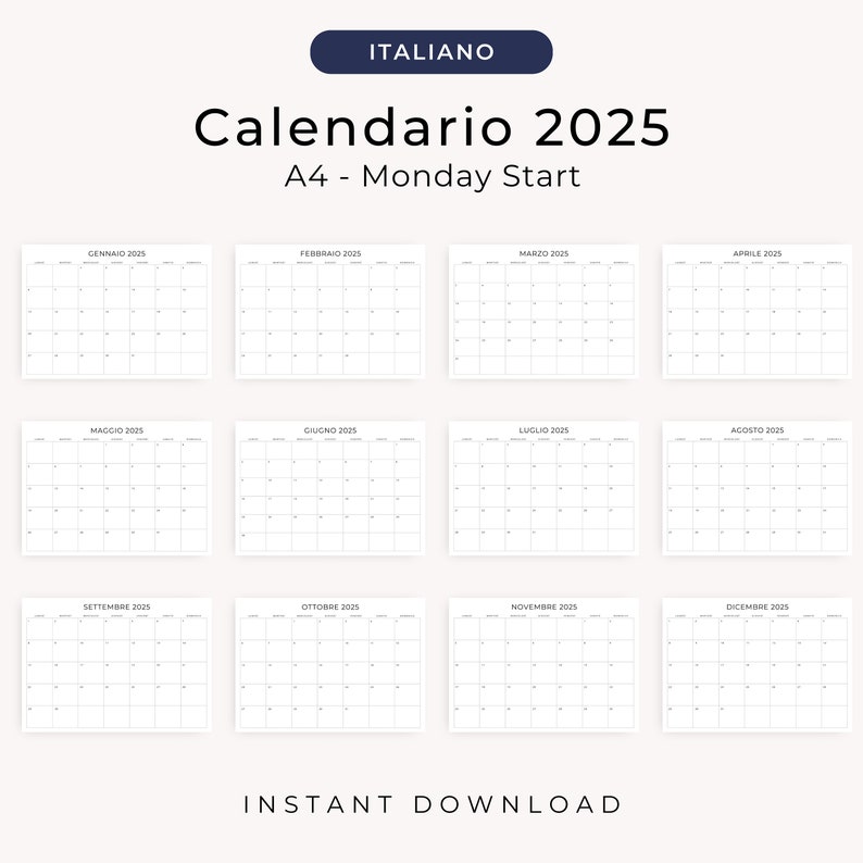 2025 Calendario 2025 Calendario in Italiano 2025 Stampabile Italian Calendar 2025 PDF Monthly Planner in Italian Monthly Calendar PRINTABLE