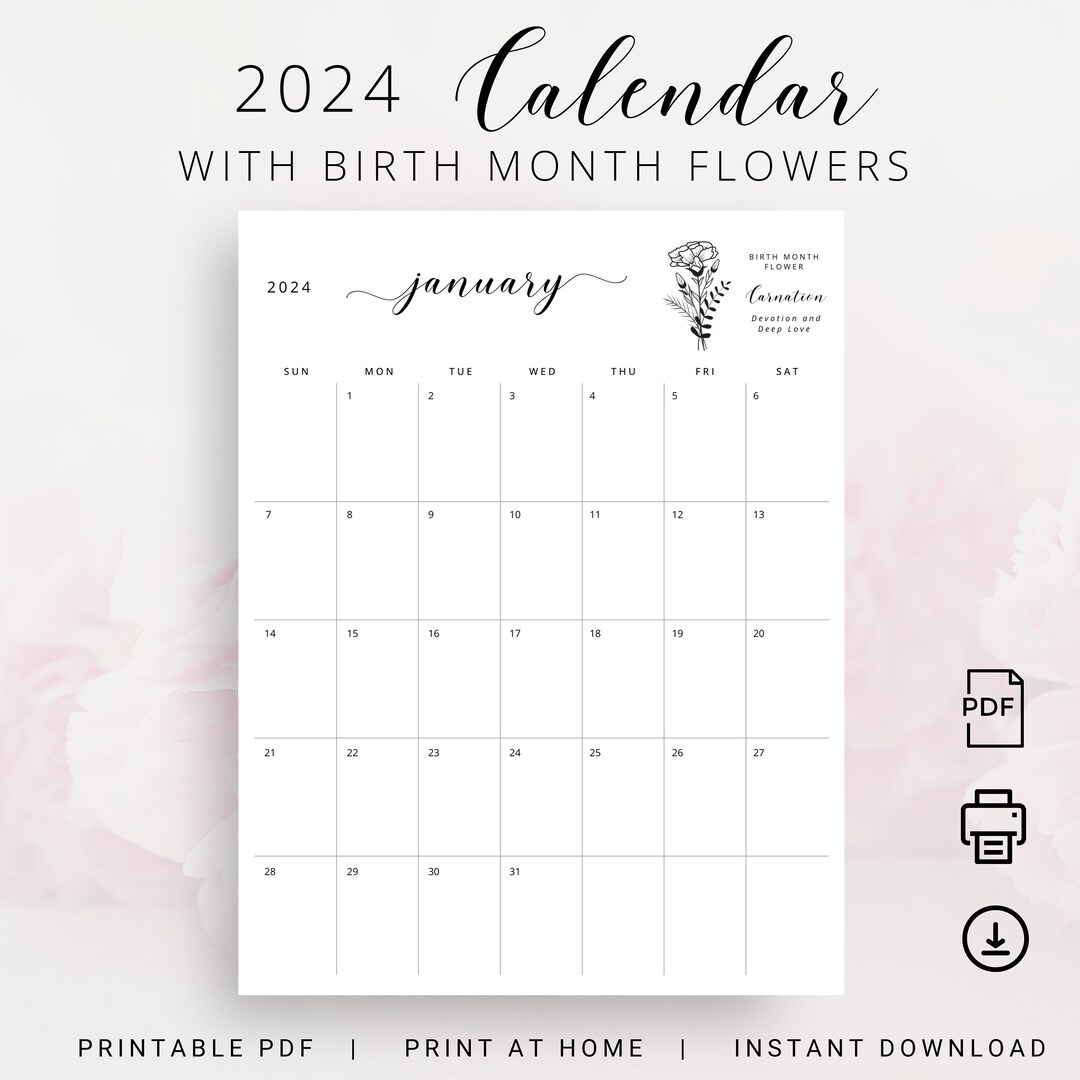 2024 Calendar 2024 Planner Vertical With Birth Month Flowers Meaning