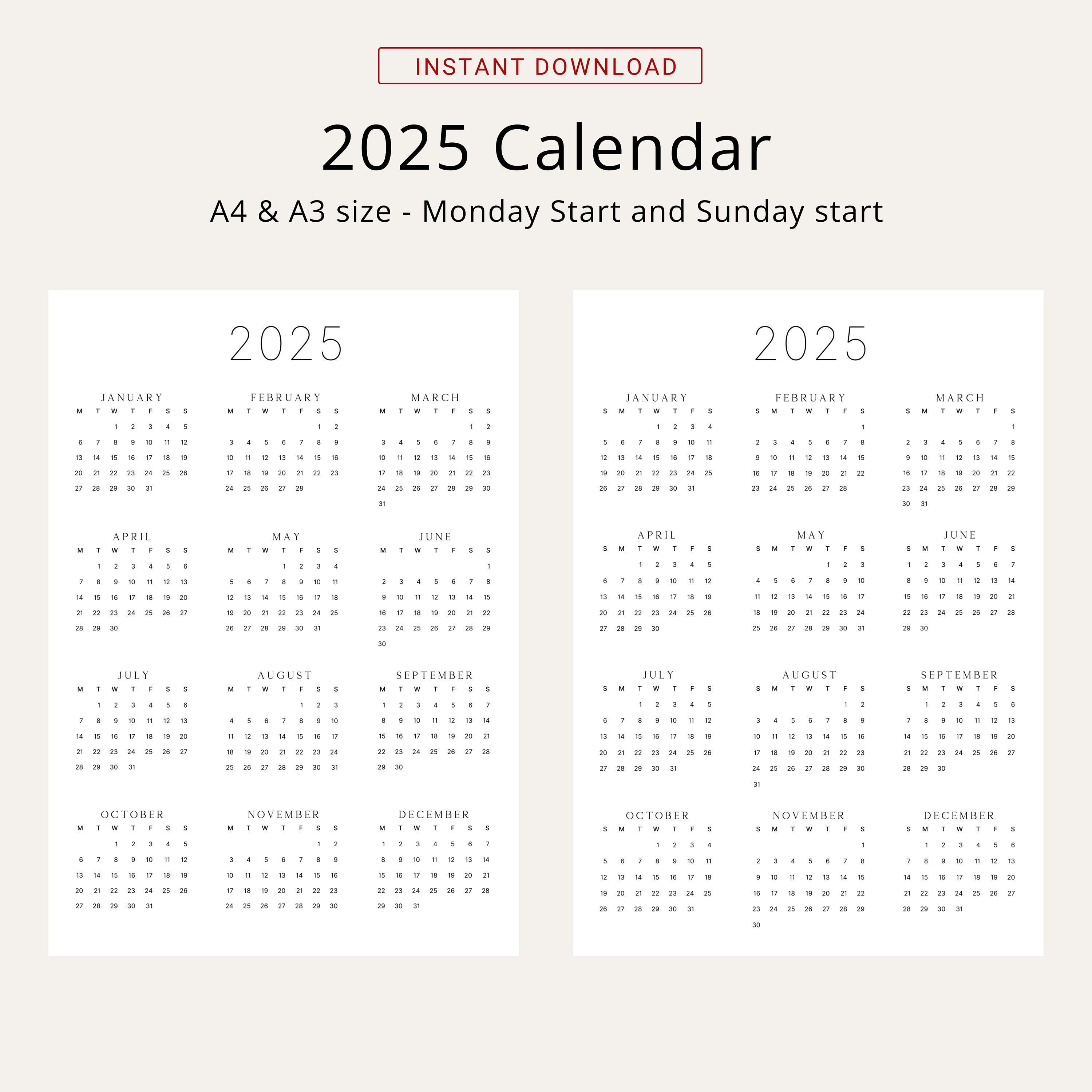 2025 Wall Calendar 2025 Year Calendar Printable Vertical 2025 Calendar