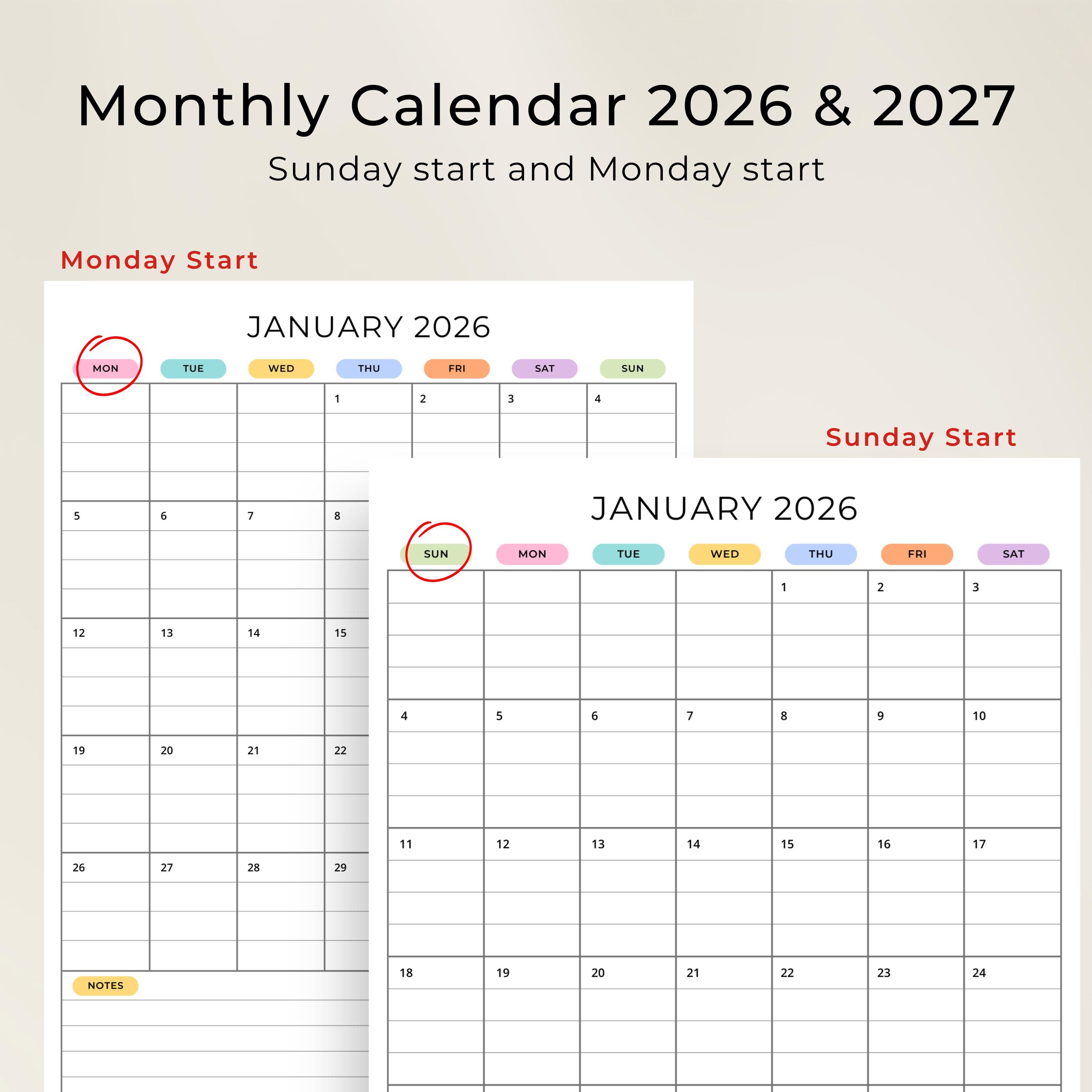 2026 2027 Monthly Planner With Lines 2026-2027 Monthly Calendar Lined
