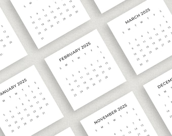 Minimal Mini Calendar 2025 Mini Calendar 2025 Small Calendar 3x3 inch Calendar Square 2025 Pocket Calendar Printable Calendar Tiny Calendar