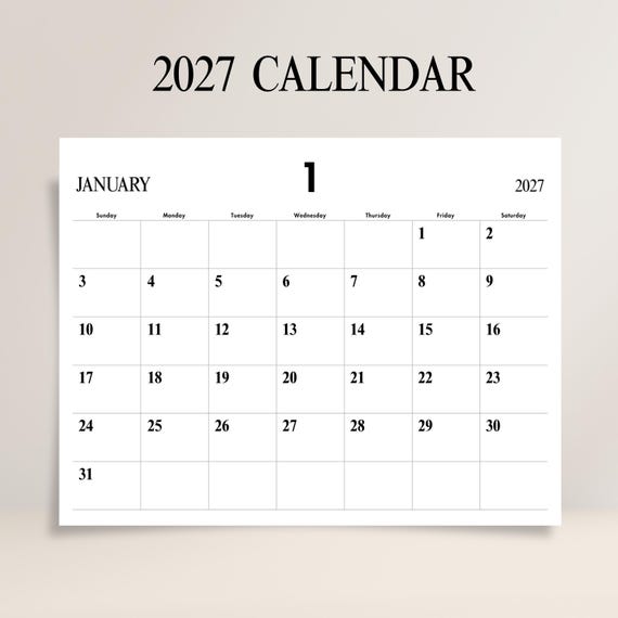 2027 Monthly Calendar 2027 Planner Landscape Classy Wall ...