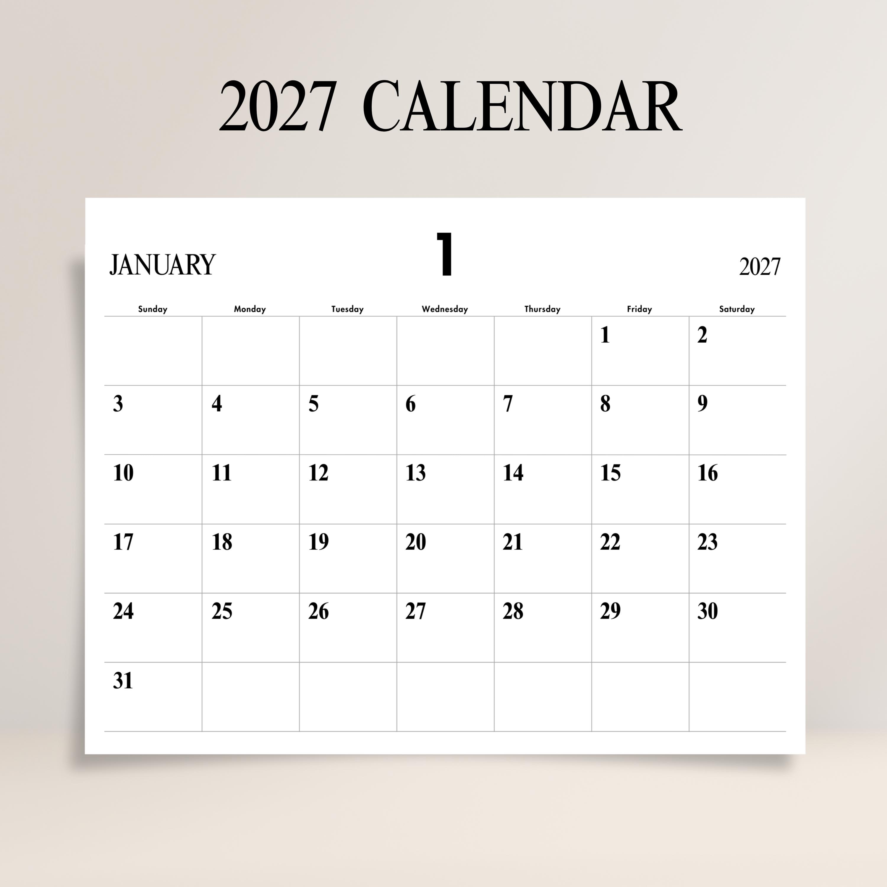 2027年 月間カレンダー 2027年 プランナー 横長 上品な壁掛け