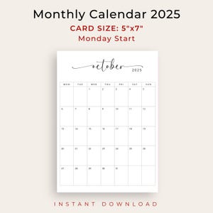 5x7 Inch 2025 Calendar Small Planner 2025 PRINTABLE Desk Calendar ...