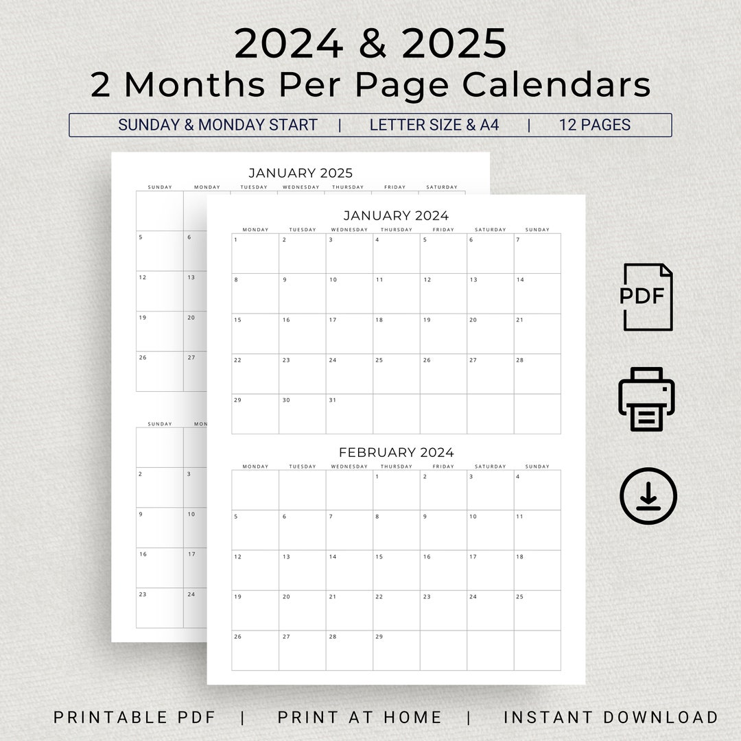 2024 2025 Calendar 2025 2024 Planner 2 Months per Page Calendar PDF Wall Calendar Monthly Desk Calendar Work Minimalist Calendar Printable - Etsy 2024-2025-calendar-2025-2024-planner-2-months-per-page-calendar-pdf-wall-calendar-monthly-desk-calendar-work-minimalist-calendar-printable-etsy