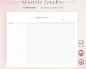 Printable 30-Day Exercise Tracker Workout Checklist Daily Exercise Tracker Fitness Planner Home Gym Organizer Workout Log A4 Letter Elegant