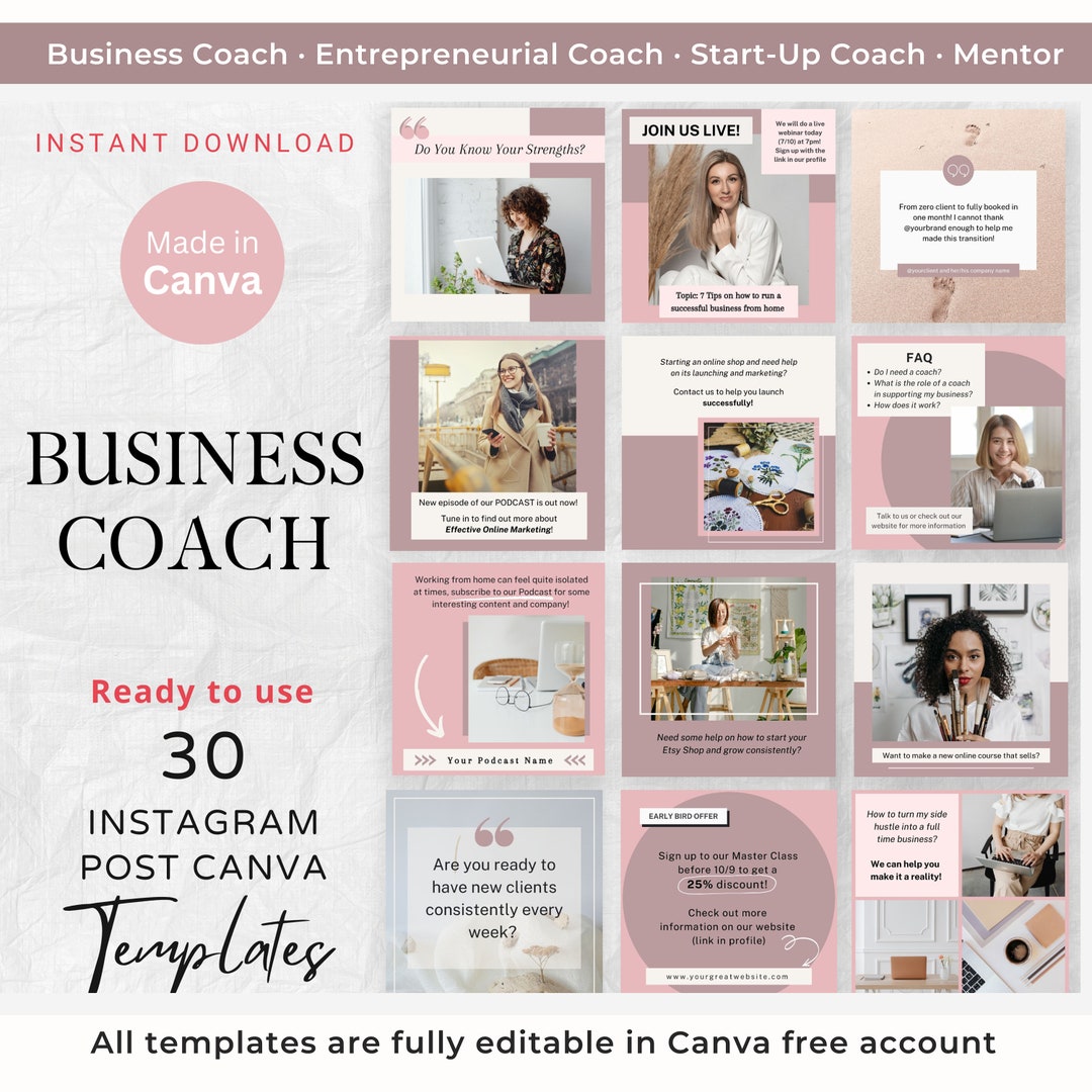 30 Business Coach Instagram Post Canva Templates Business - Etsy
