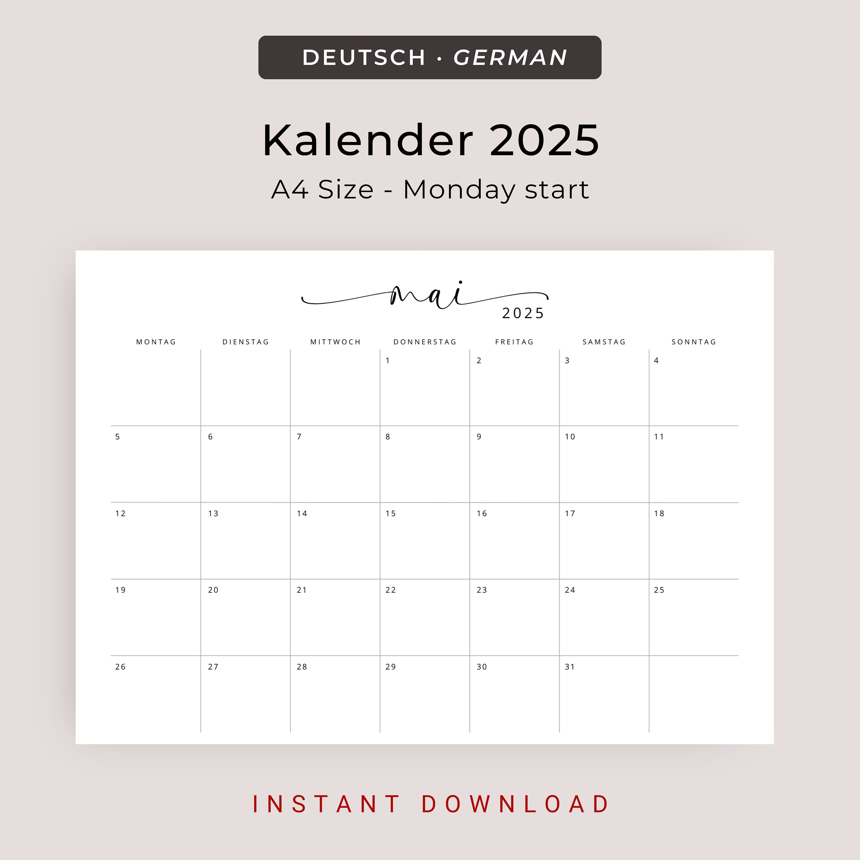 Kalender 2024 2025 Monatskalender Deutsch Druckbarer Kalender 2024 2025  German Calendar 2024 2025 PRINTABLE Planner in German A4 Letter Size - Etsy