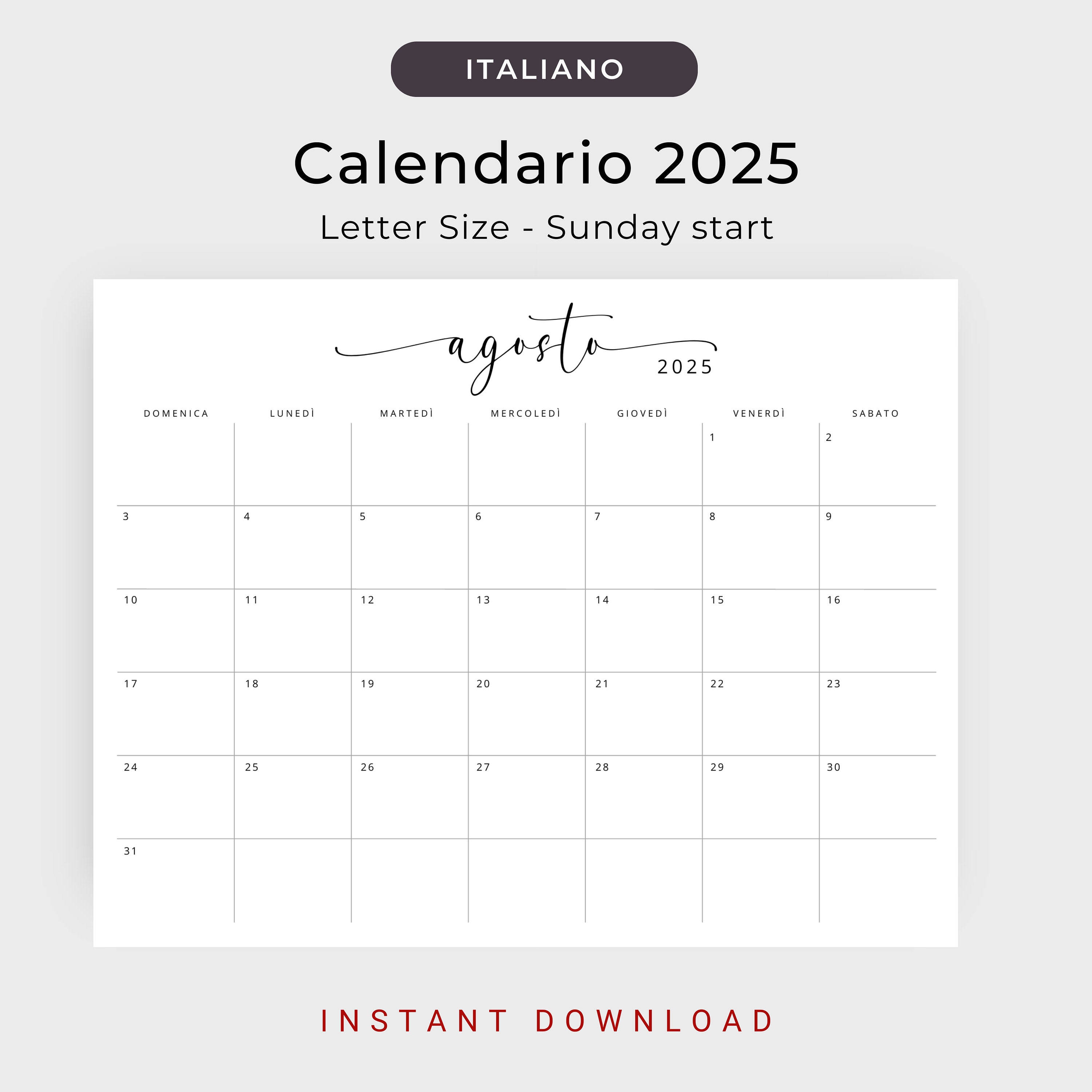 2025 Calendario in Italiano 2025 Calendario Stampabile 2025 Agenda