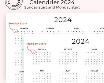 2024 Calendrier 2024 French Calendar 2024 Yearly Calendar French PDF  Calendar 2024 PRINTABLE A3 A4 Letter 2024 Calendrier Annuel PDF 2024 