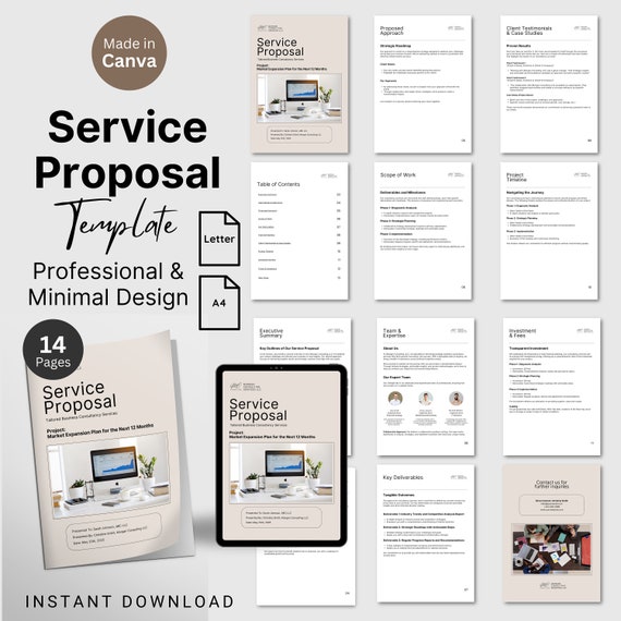 Service Proposal Template Editable Client Proposal Project Proposal Template Customizable Professional Service Proposal Canva Template