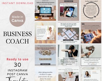 30 Plantilla Canva de publicación de Instagram de coach empresarial Coaching en línea para creador de cursos Mentor Plantilla de marketing de IG de cursos en línea de redes sociales