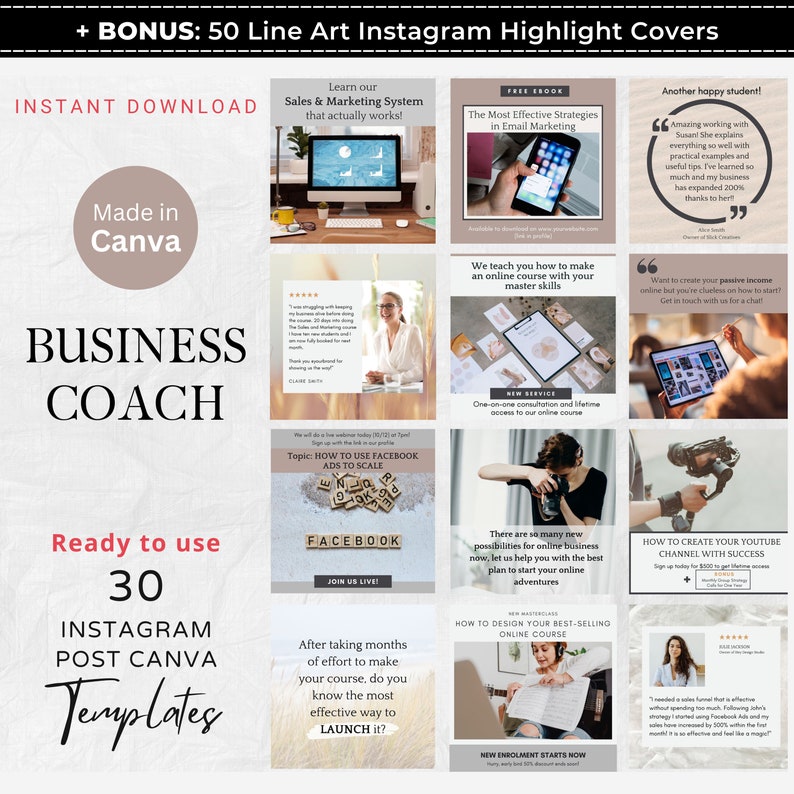 30 Business Coach Instagram Post Canva Template Online Coaching for ...