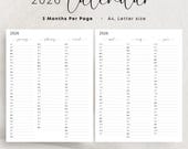 2026 Yearly Planner 2026 Year at a Glance Calendar 3 Months Per Page 2026 Yearly Overview Calendar Portrait Elegant PRINTABLE PDF Download