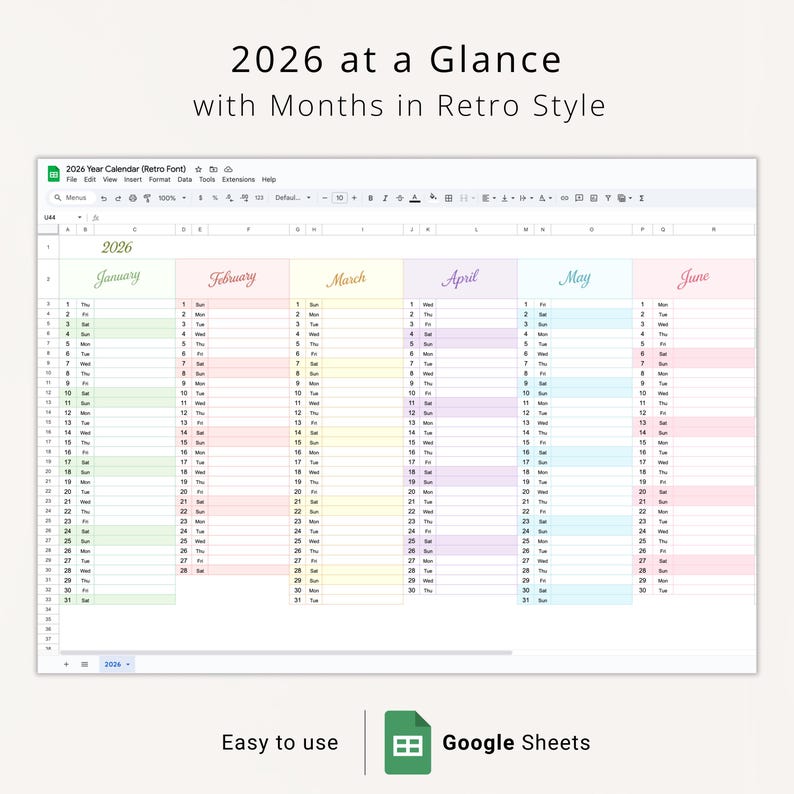 2026 Digital Calendar Google Sheets Template 2026 Online Planner Simple ...