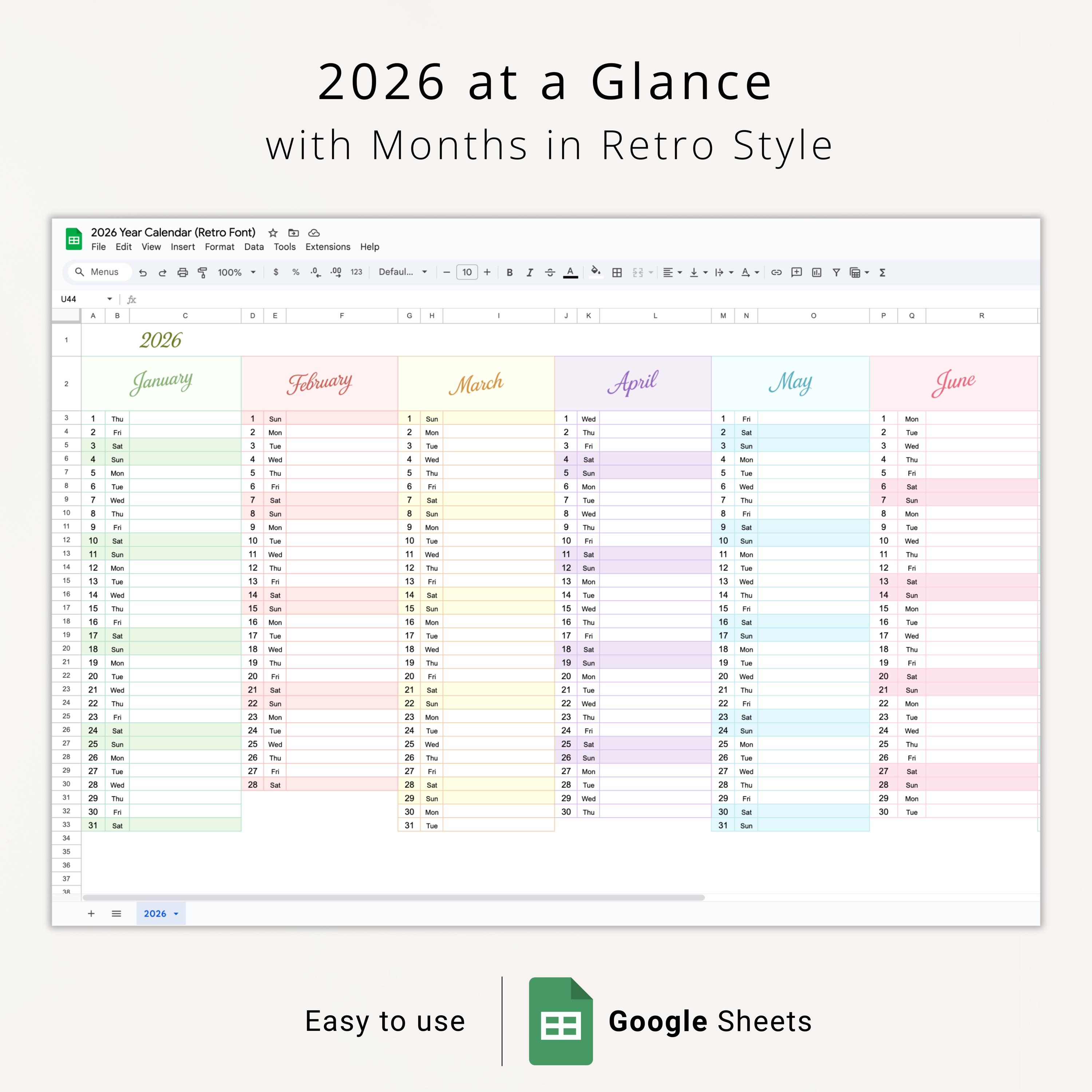 2026 Digital Calendar Google Sheets Template 2026 Online Planner Simple ...
