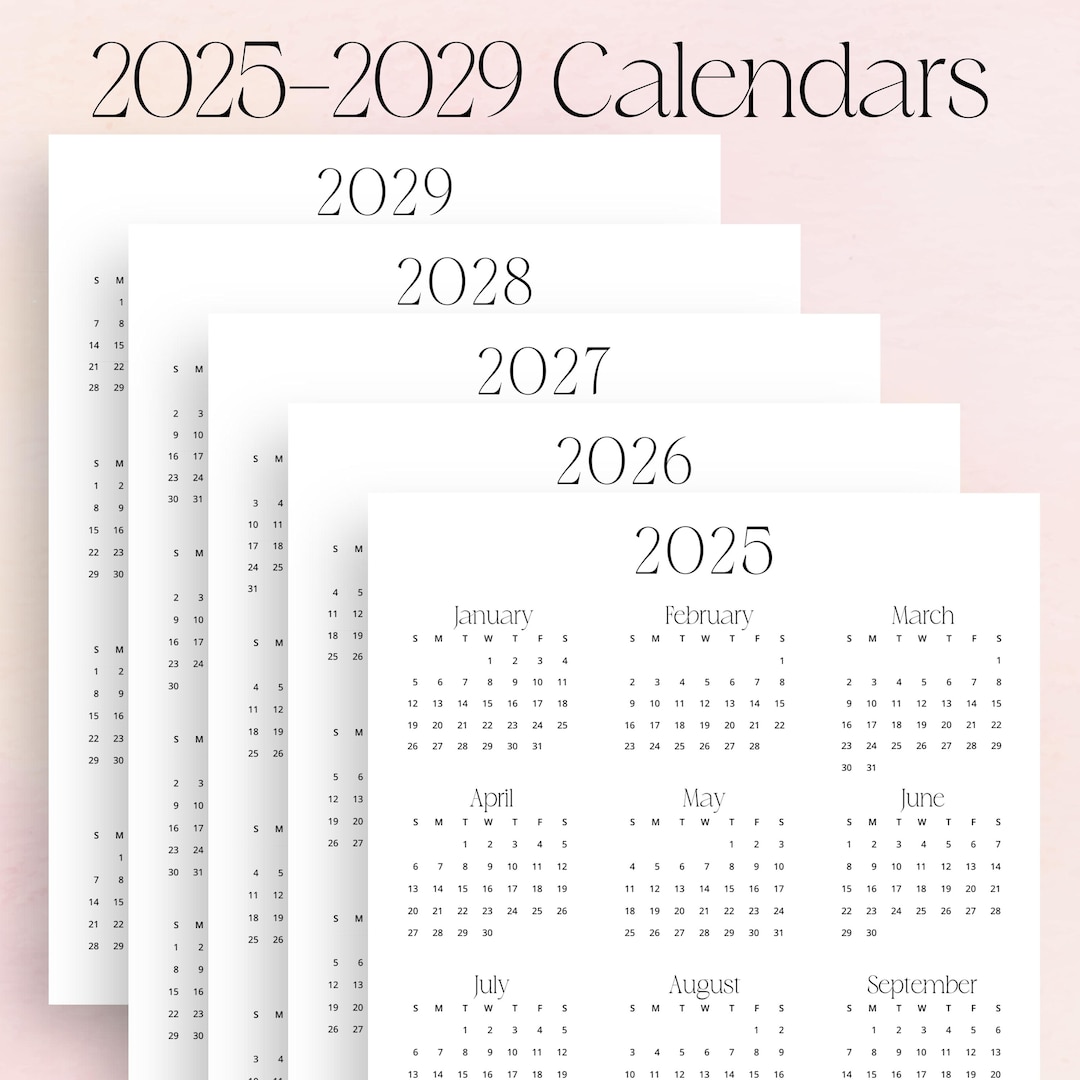 2025-2029 5 Years Calendar 2025 to 2029 Wall Calendar PRINTABLE PDF