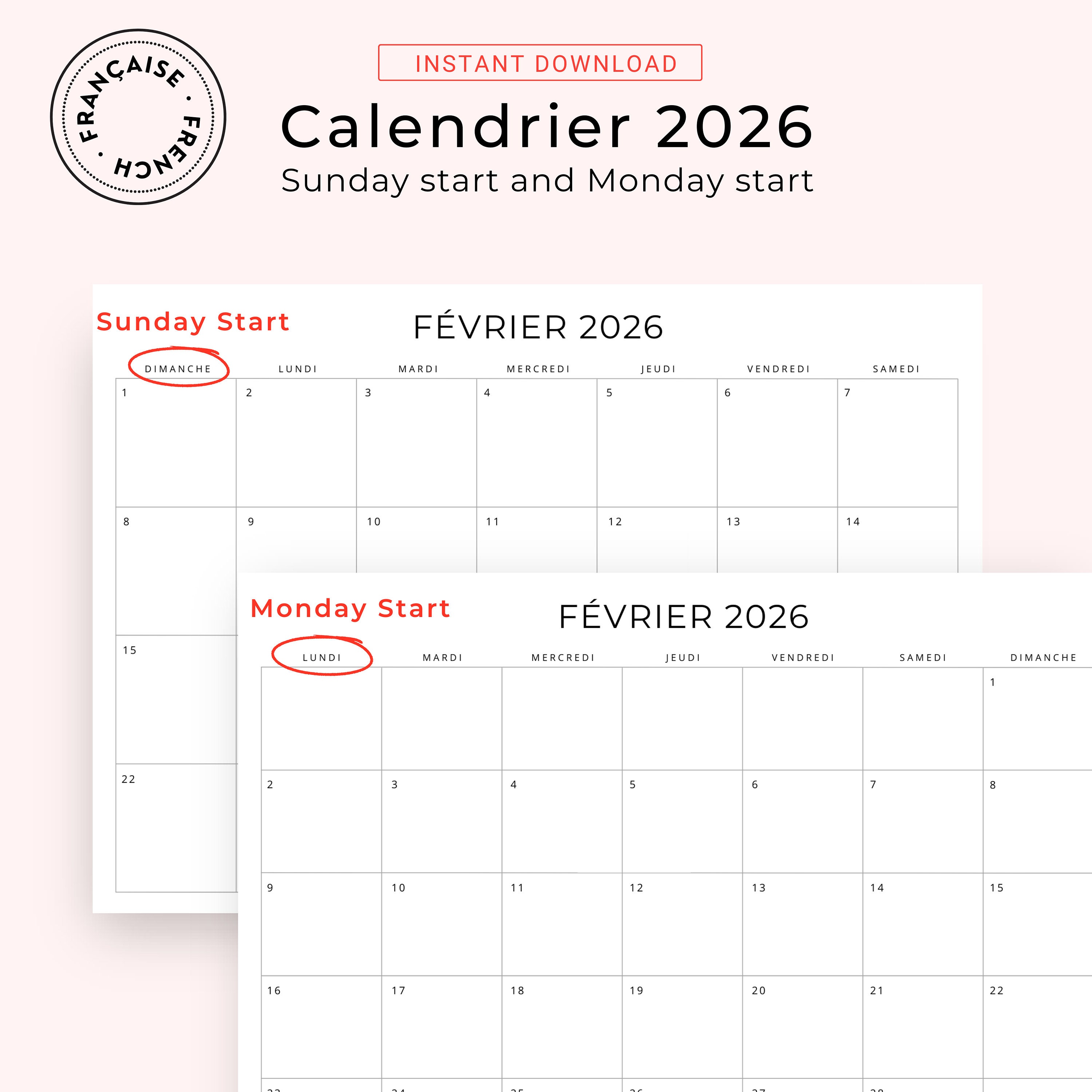 2026 Calendrier Français 2026 French Calendar 202 Monthly Calendar in