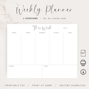 Minimalist Weekly Planner Printable Planner Landscape Work Undated Planner Weekly Schedule Weekly To Do Planner A3 A4 Letter Weekly Notes