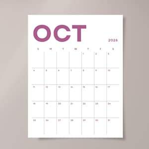 Minimalist 2026 Calendar 2026 Planner Portrait Printable PDF Wall Calendar Vertical Monthly Agenda A4 Letter Size Sunday & Monday Start