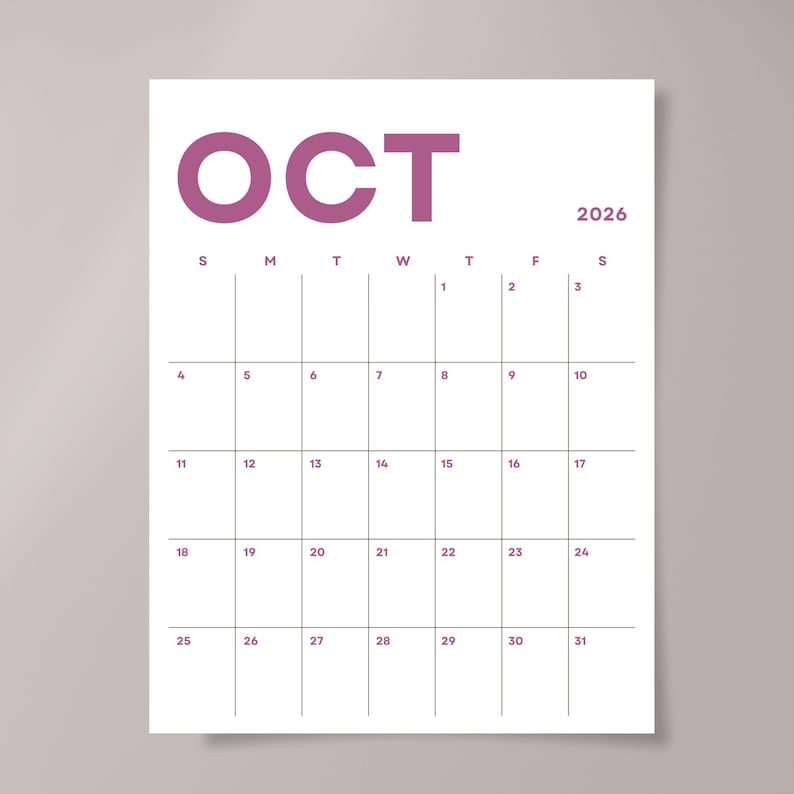 Minimalist 2026 Calendar 2026 Planner Portrait Printable PDF Wall Calendar Vertical Monthly Agenda A4 Letter Size Sunday & Monday Start