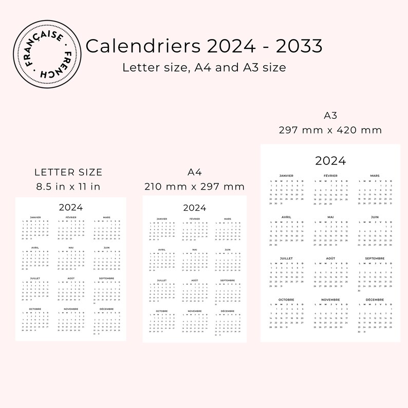 Calendriers Annuels 2024 à 2023 Calendrier 10 Jahre French Calendar