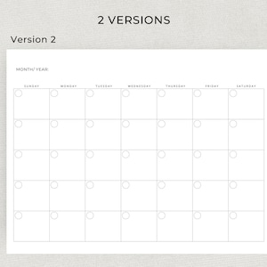 Blank Monthly Calendar Undated Monthly Planner Minimalist Blank Calendar Landscape Sunday Start Monday Start A4 Letter Size PRINTABLE PDF