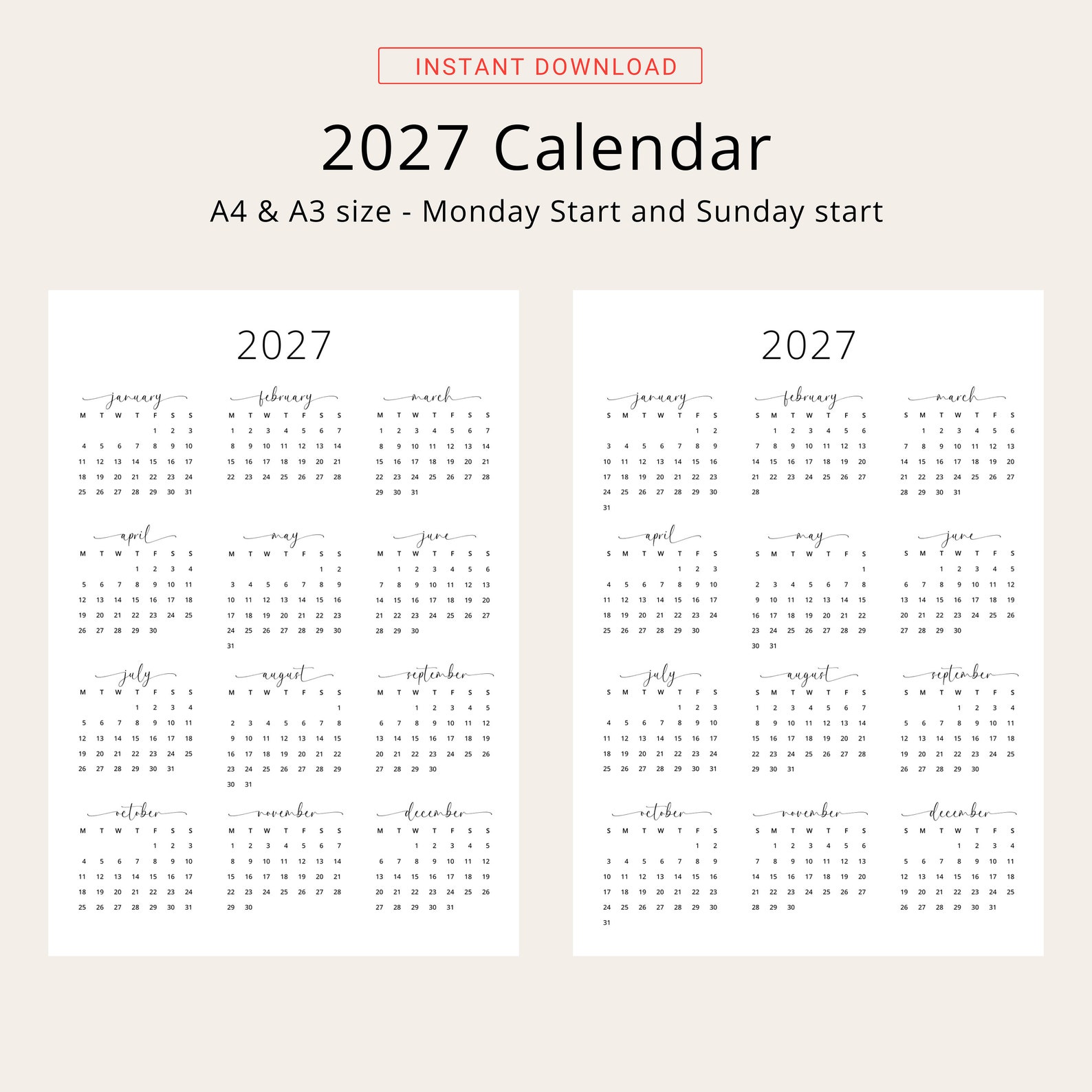 5 Years Calendar 2024-2028 Yearly Calendar 2024 2025 2026 2027 2028 ...