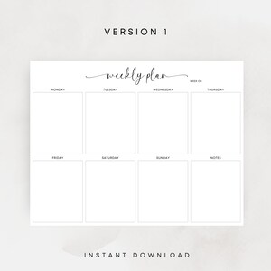 Weekly Planner Printable Minimalist Planner Landscape Elegant Undated Planner Weekly Notes Weekly To Do Planner A3 A4 Letter Weekly Schedule
