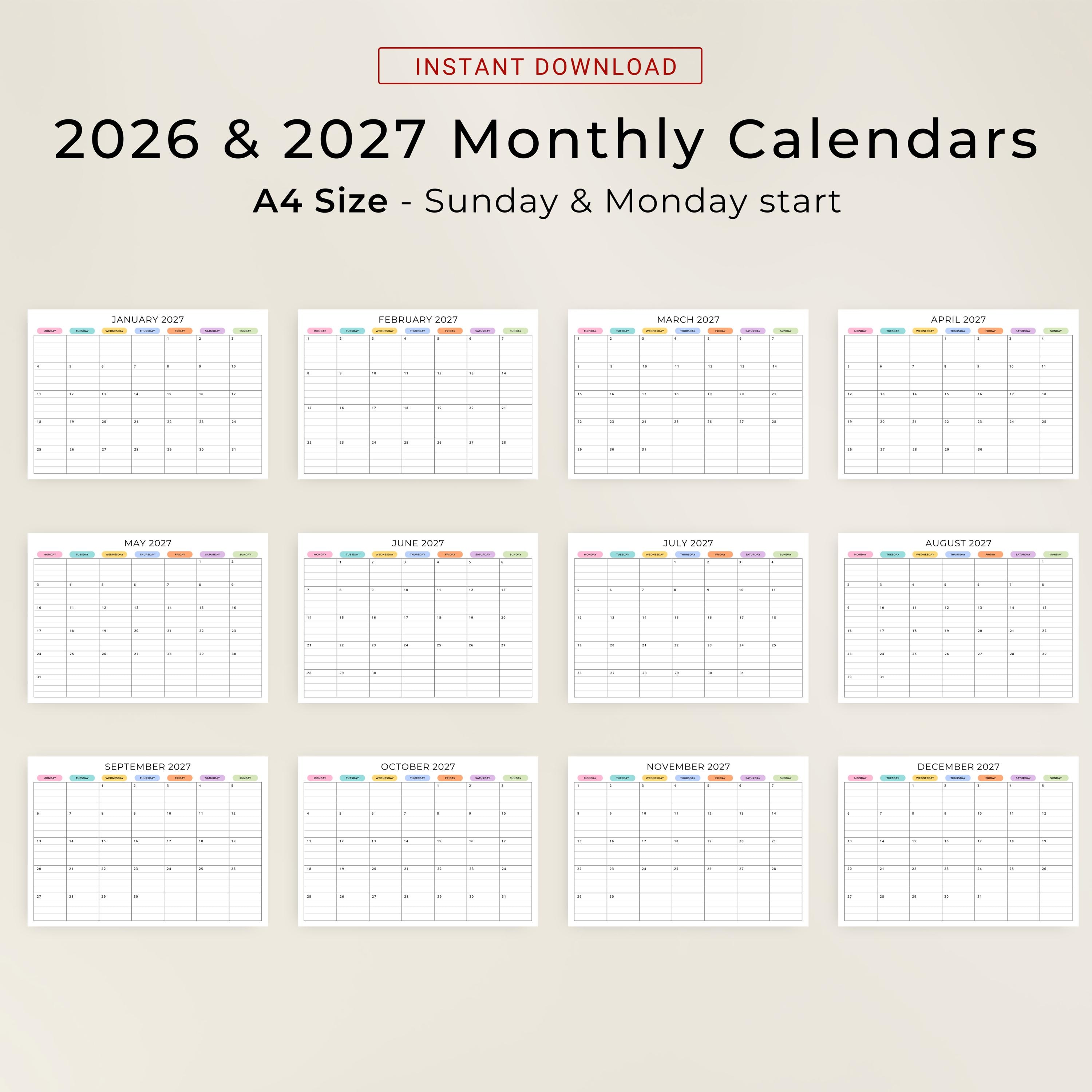 2026 2027 Monthly Calendar With Lines PRINTABLE PDF 2026 2027 Planner ...