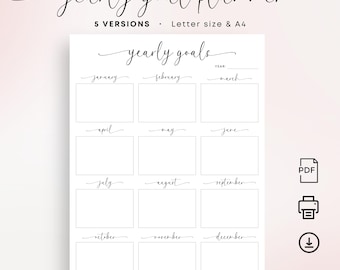 Yearly Goal Planner Printable Yearly Goals Annual Goal Setting New Year Resolution Vision Board PDF A4 Letter Size Instant Download Elegant