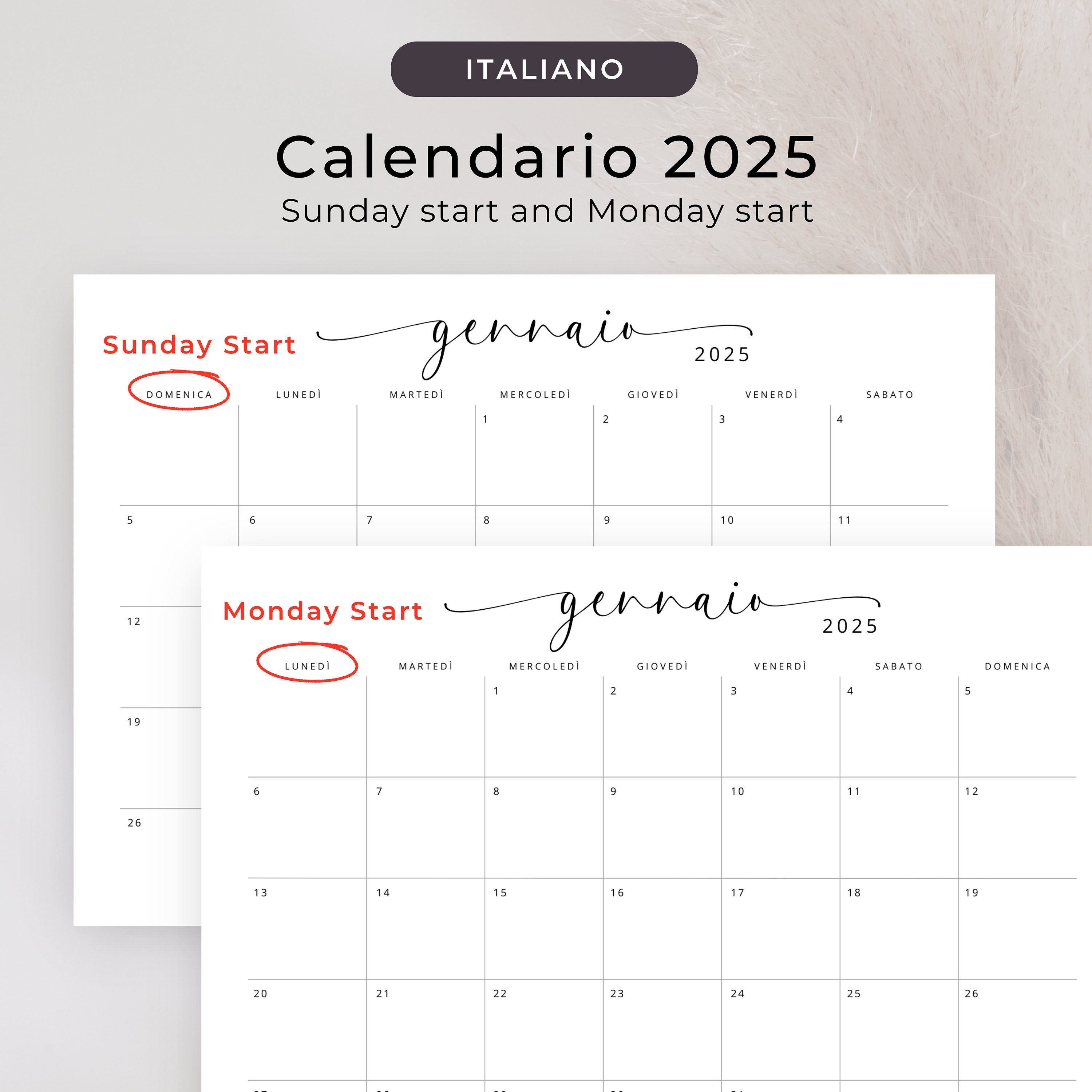 2025 Calendario in Italiano 2025 Calendario Stampabile 2025 Agenda