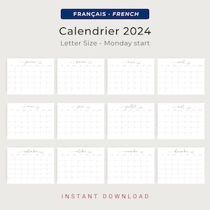 Calendrier 2024 Calendrier Français 2024 Planificateur Imprimable 2024 French Calendar 2024 French Planner PRINTABLE Wall Calendar French