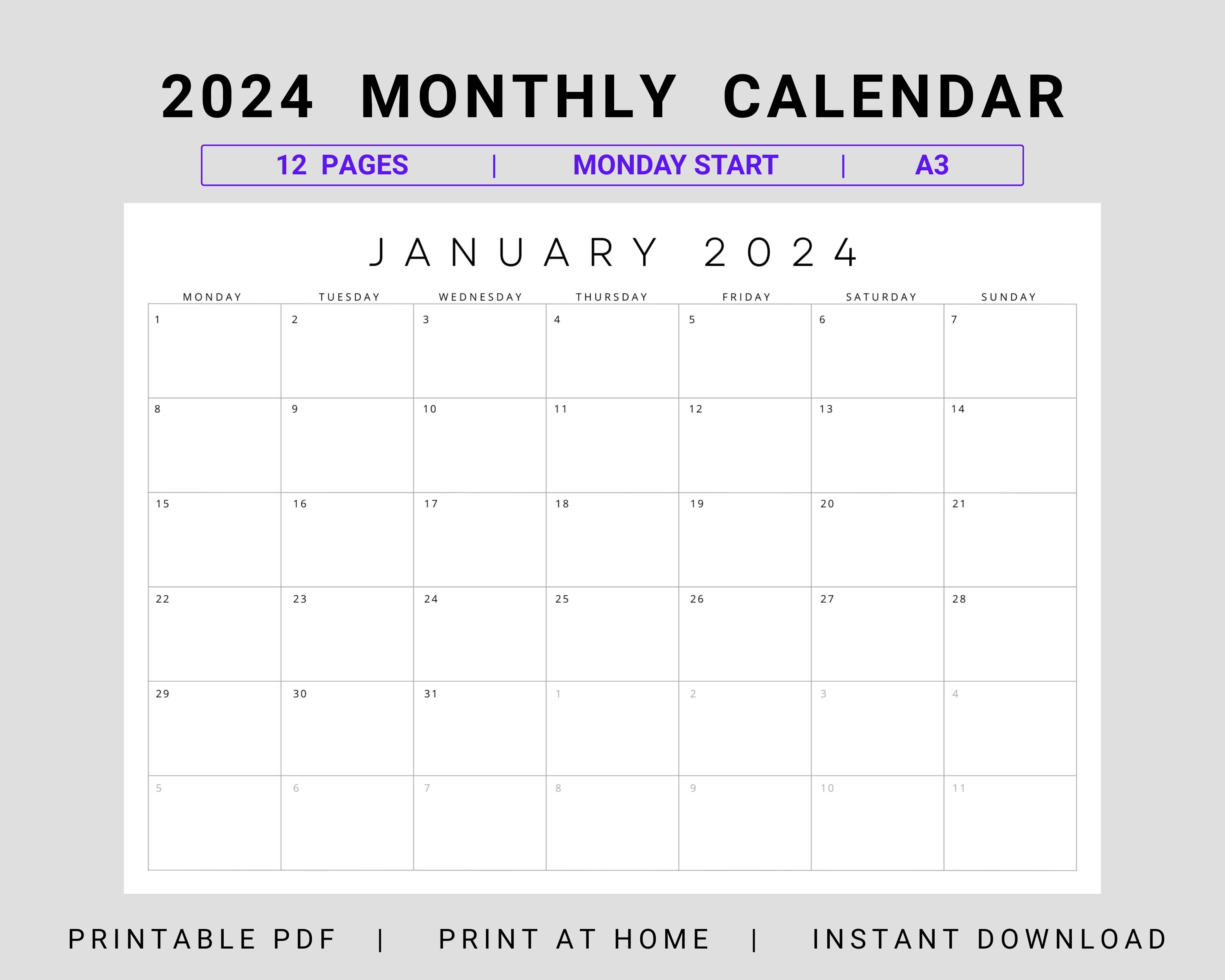 2024 Monthly Calendar Landscape 2024 Monthly Planner A3 Size Etsy Ireland
