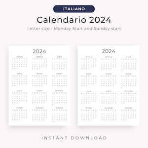 Calendario 2024 Calendario Annuale 2024 Calendario in Italiano 2024 PRINTABLE Italian Calendar 2024 Portrait A3 A4 Letter Wall Calendar PDF