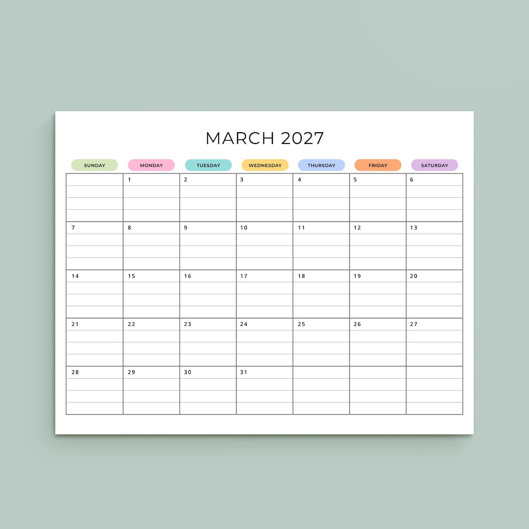2027 Monthly Calendar With Lines PRINTABLE PDF 2027 Planner Lined